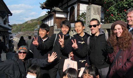 A group of school kids introduced themselves and quickly made friends with us.